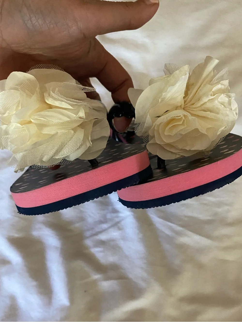 Kate Spade Wedge Thong Sandal Pink/Red/Blue Lips 3D Satin/Mesh Flower Detail 10